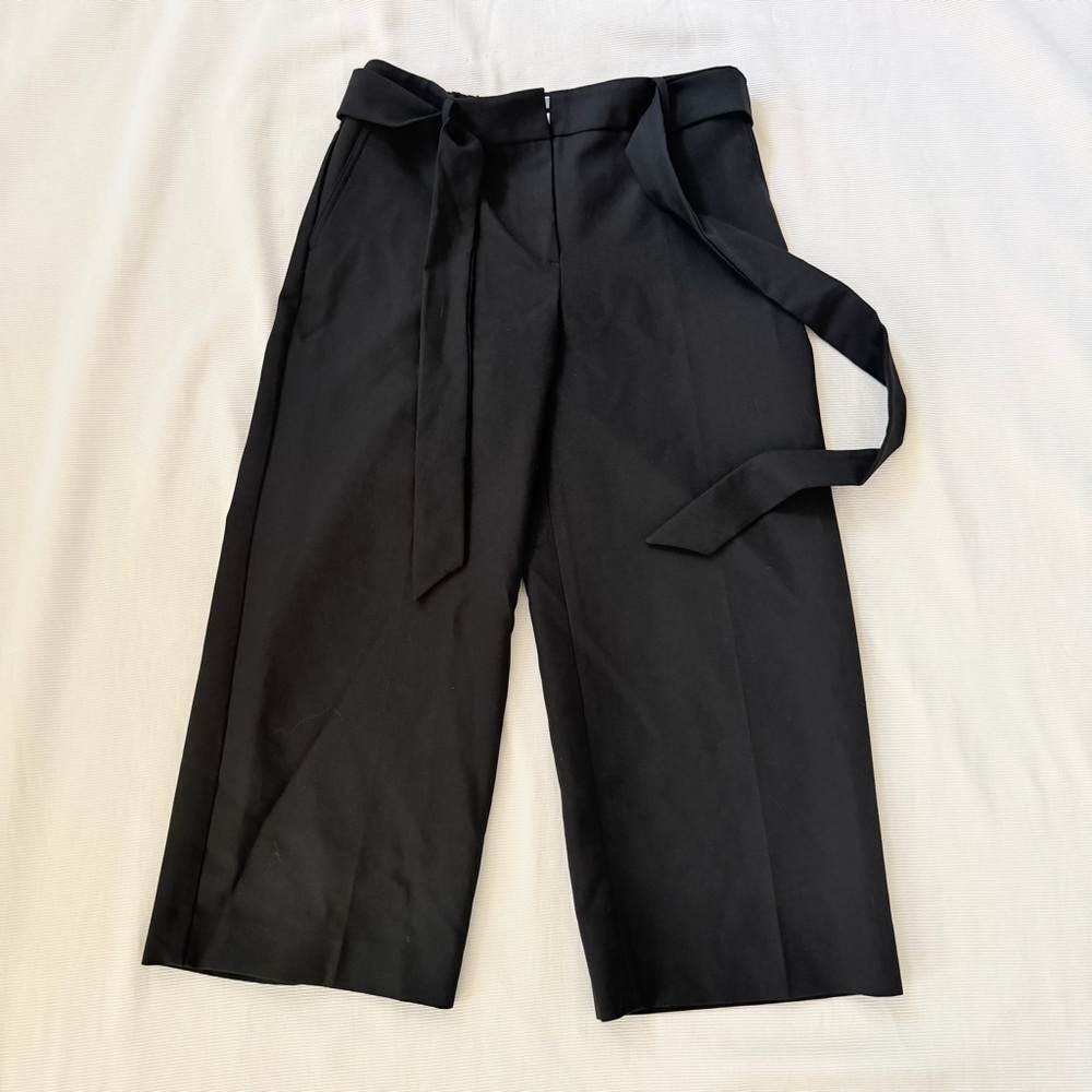 Talbots Womens Pants Belted Wide Leg Crop Black Business Casual Petite Small S